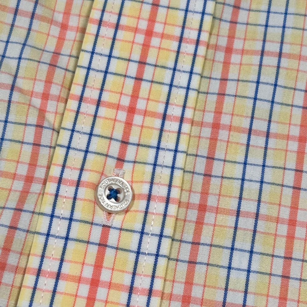 Southern Tide Button Down Shirt Mens Large Tattersall Check Orange Yellow Blue - Picture 5 of 14